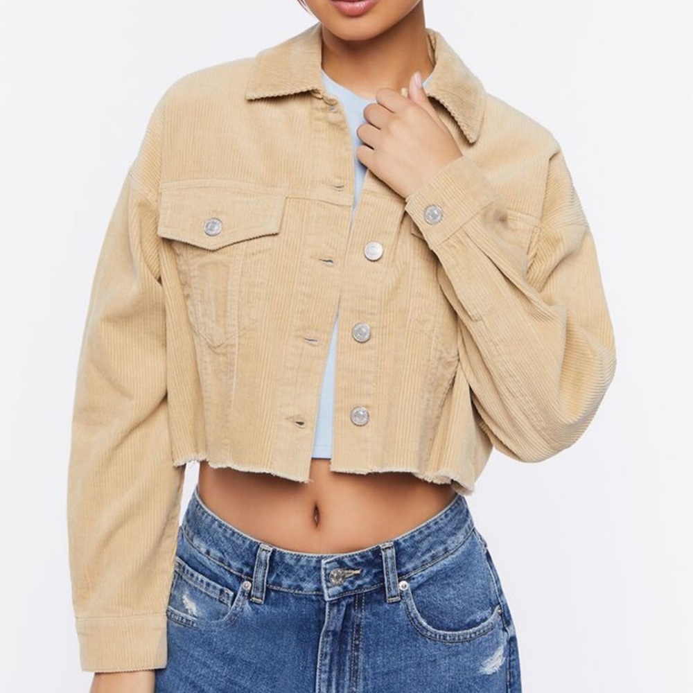 COPY - Forever 21 Plus Size Cropped Frayed Pine Bark Tan Corduroy Jacket